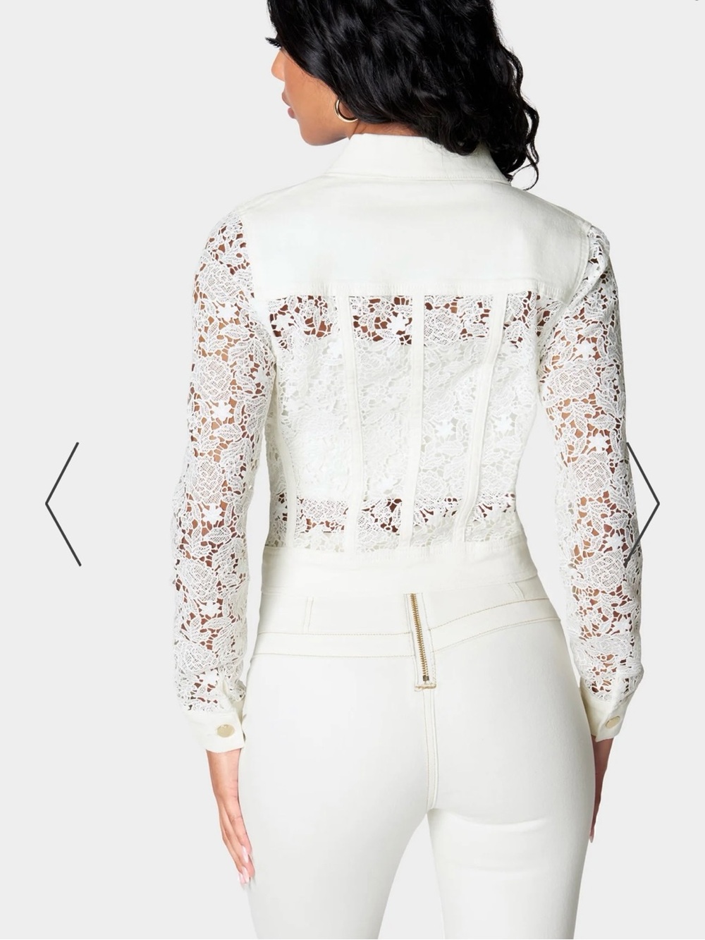 bebe White Lace-Sleeve Denim Jacket - Picture 2 of 6